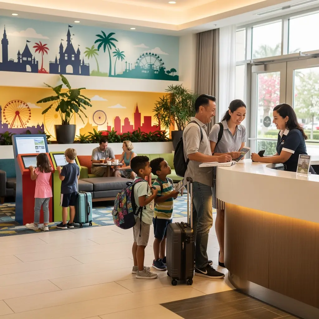 Rodzina korzystająca z mapy, planująca trasę zwiedzania w mieście.